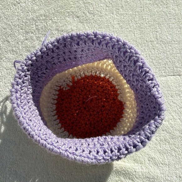 New Handmade crochet purple cream,‎ and orange, cuffed stretchy beanie hat - Picture 5 of 7